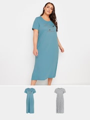 Yours Curve Blue Shells Midaxi Nightdress 2 Pack - Image 1 of 8