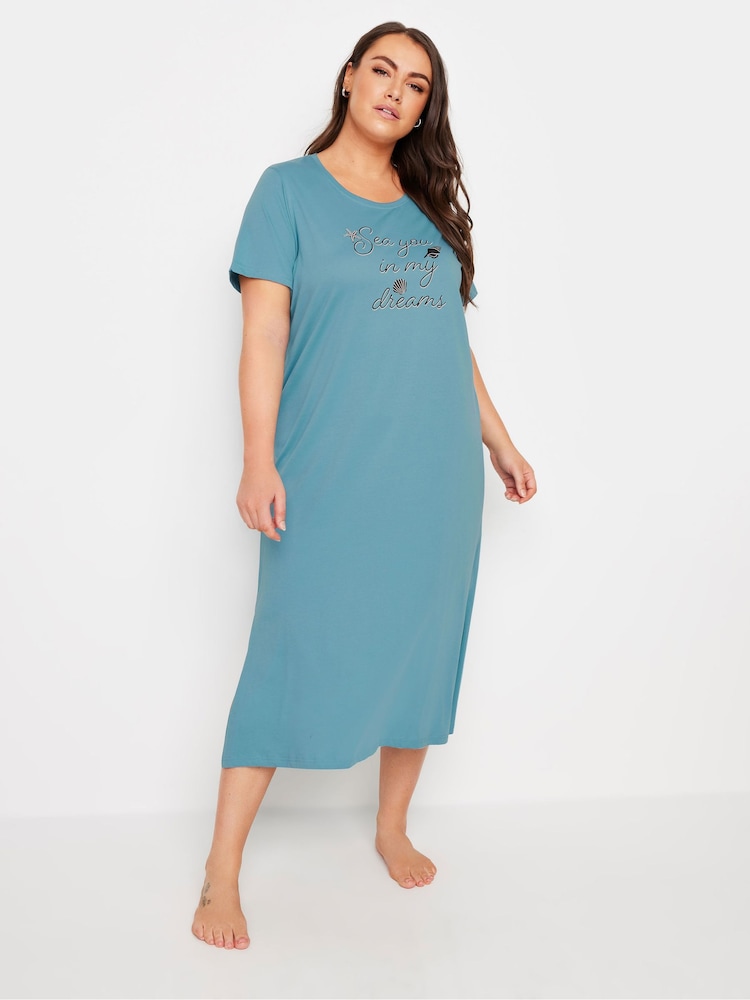 Yours Curve Blue Shells Midaxi Nightdress 2 Pack - Image 2 of 8