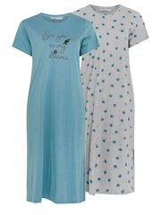 Yours Curve Blue Shells Midaxi Nightdress 2 Pack - Image 6 of 8