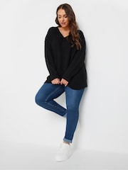 Yours Curve Black Drop Shoulder V-Neck Jumper - Image 2 of 5