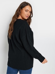 Yours Curve Black Drop Shoulder V-Neck Jumper - Image 3 of 5
