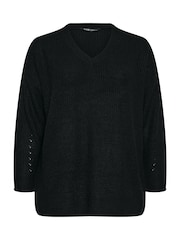Yours Curve Black Drop Shoulder V-Neck Jumper - Image 5 of 5