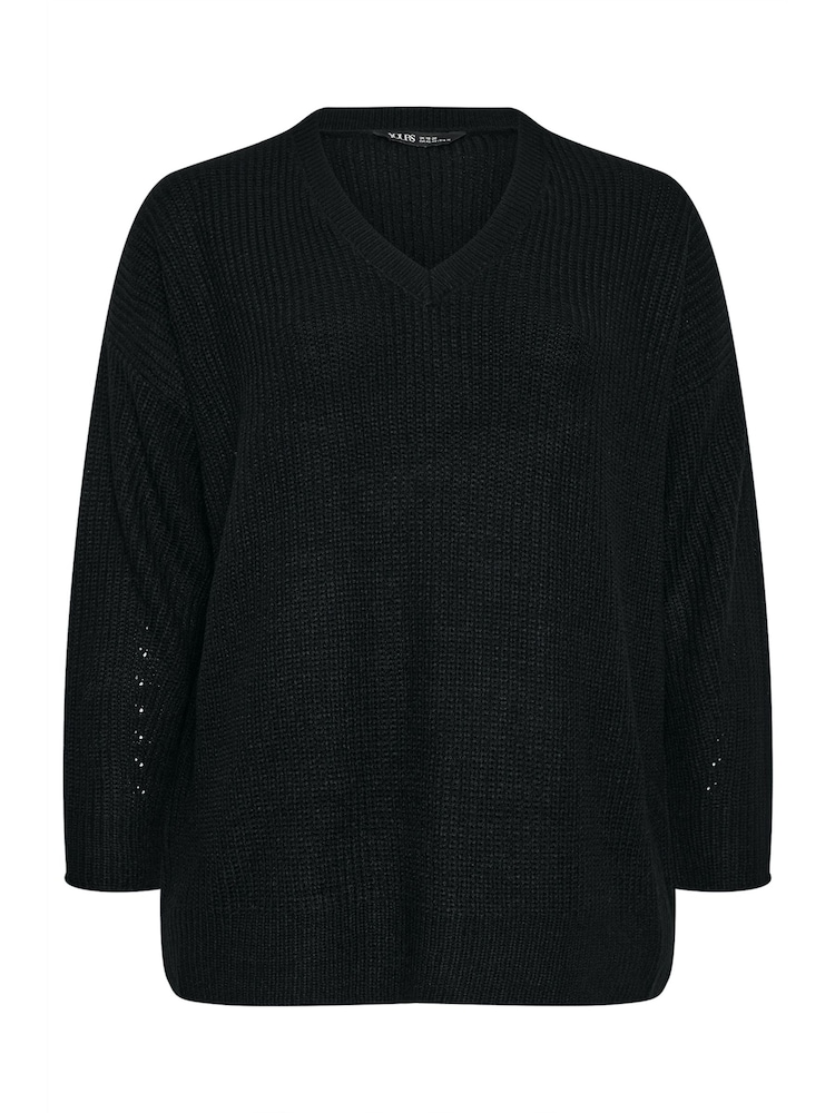Yours Curve Black Drop Shoulder V-Neck Jumper - Image 5 of 5