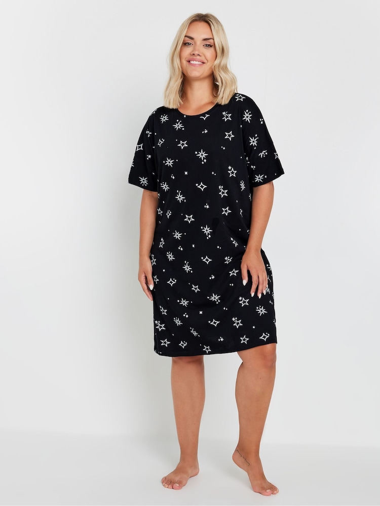 Yours Curve Black Outline Stars Sleep 100% Cotton T-Shirt - Image 2 of 4