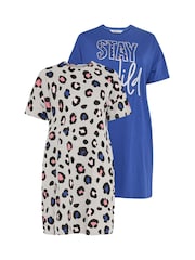 Yours Curve Grey Oversized Animal Print Sleep T-Shirts 2 Pack - Image 6 of 8
