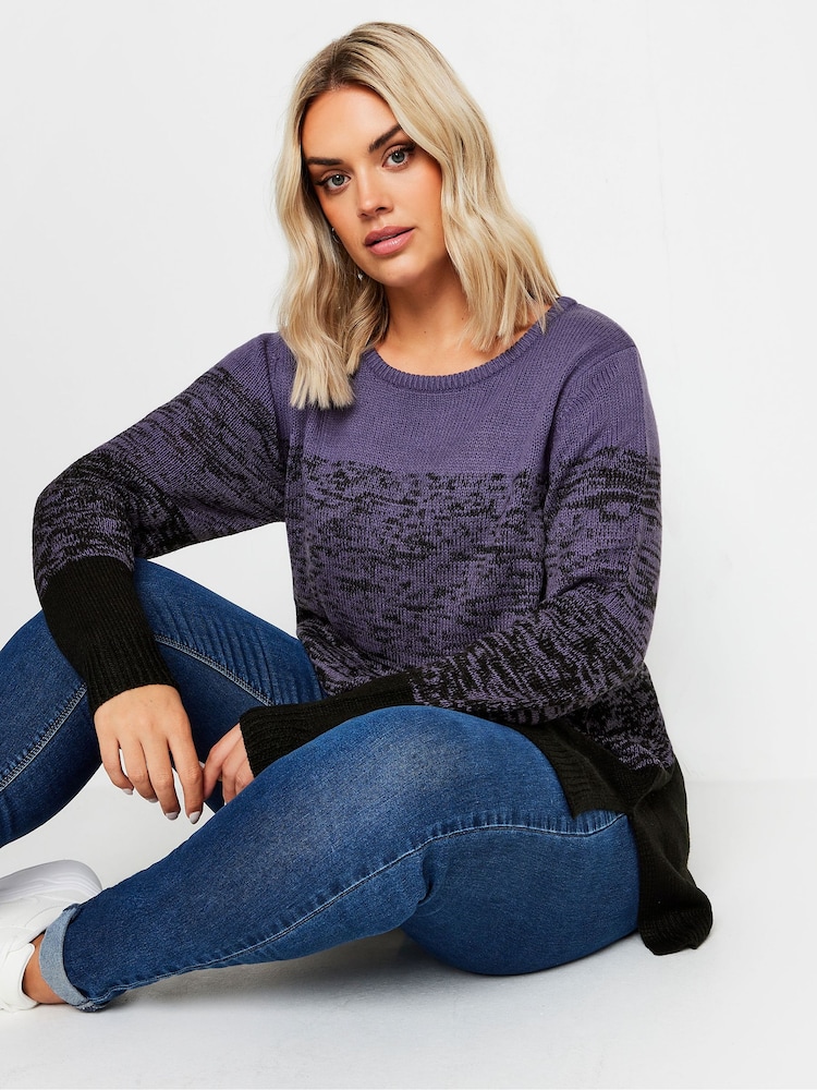 Yours Curve Purple Colourblock Jumper - Image 1 of 4 Yours Curve Purple Colourblock Jumper - Image 1 of 4