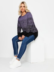 Yours Curve Purple Colourblock Jumper - Image 2 of 4