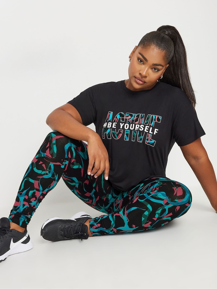 Yours Curve Black Swirl Print Active Leggings - Image 1 of 4