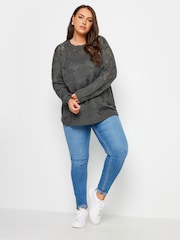 Yours Curve Grey Pointelle Mesh Stitch Jumper - Image 2 of 4