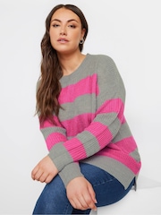 Yours Curve Pink Striped Drop Shoulder Jumper - Image 1 of 6