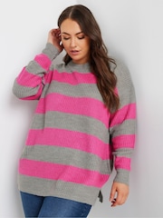Yours Curve Pink Striped Drop Shoulder Jumper - Image 2 of 6