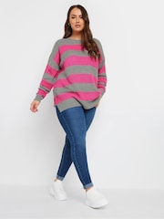 Yours Curve Pink Striped Drop Shoulder Jumper - Image 3 of 6