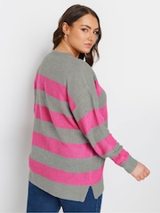 Yours Curve Pink Striped Drop Shoulder Jumper - Image 4 of 6