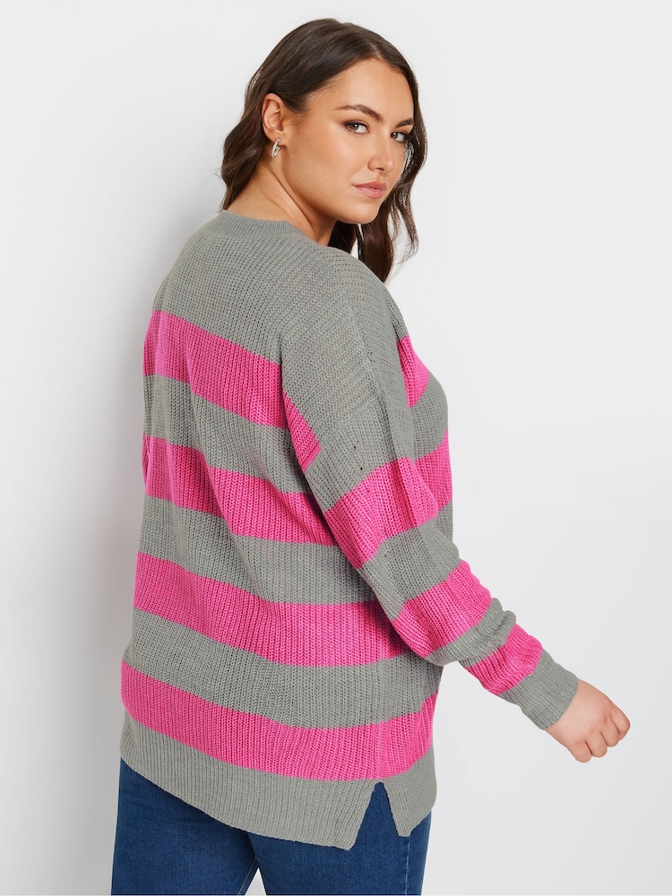 Yours Curve Pink Striped Drop Shoulder Jumper - Image 4 of 6
