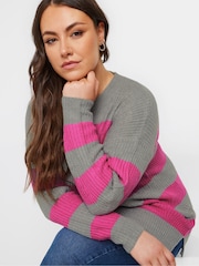 Yours Curve Pink Striped Drop Shoulder Jumper - Image 5 of 6