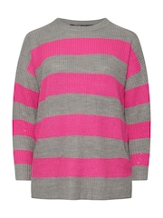 Yours Curve Pink Striped Drop Shoulder Jumper - Image 6 of 6