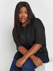 Yours Curve Black Structured T-Shirt - Image 1 of 5