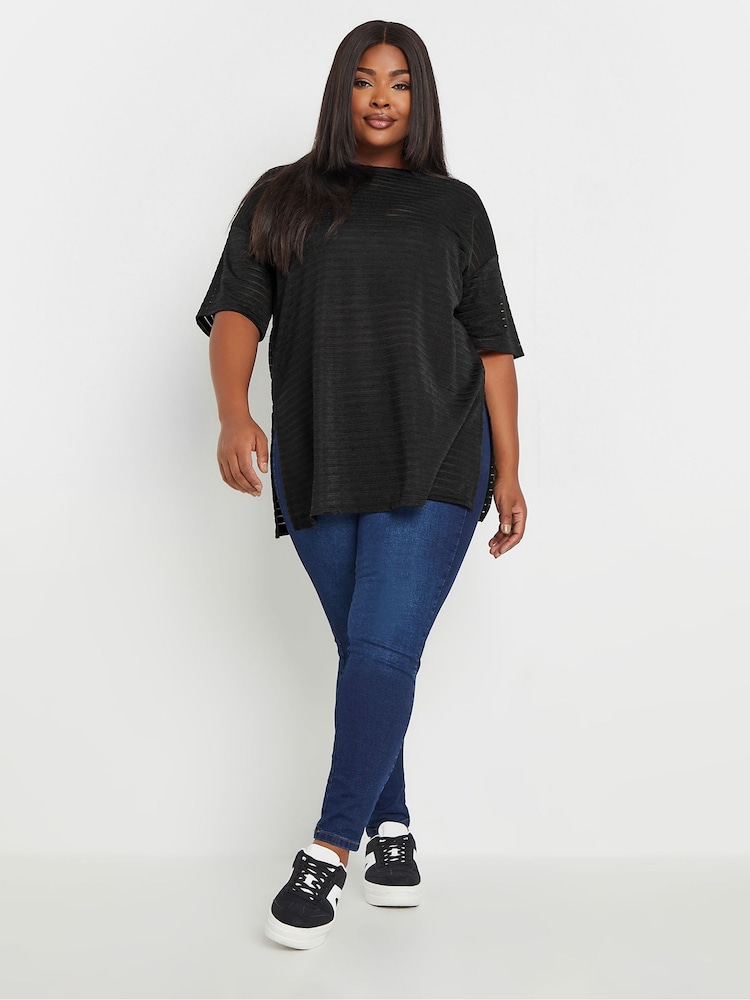 Yours Curve Black Structured T-Shirt - Image 2 of 5