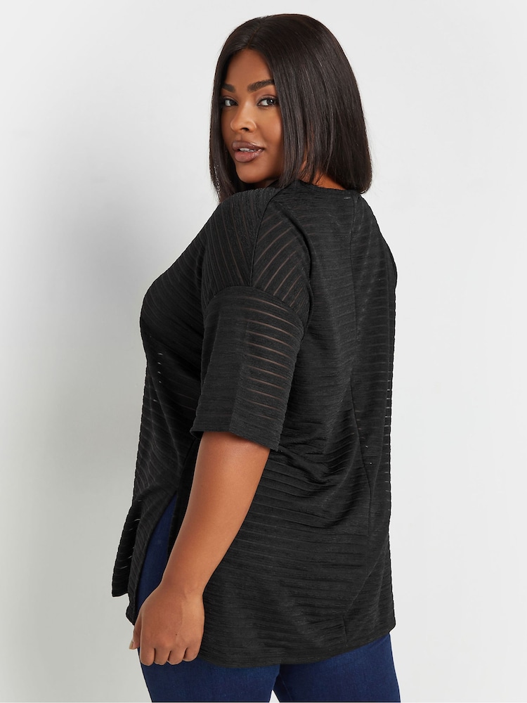 Yours Curve Black Structured T-Shirt - Image 3 of 5