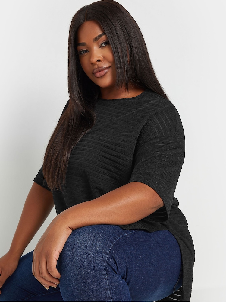 Yours Curve Black Structured T-Shirt - Image 4 of 5