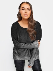 Yours Curve Black Graduated Foil Printed Jumper - Image 1 of 4