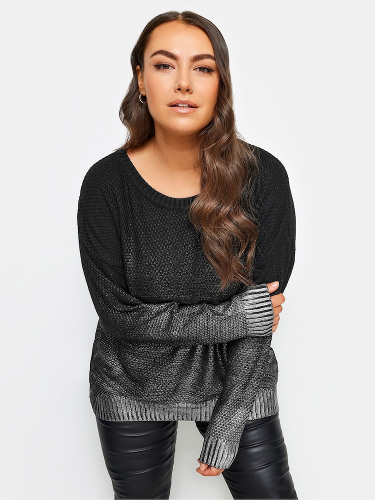 Yours Curve Black Graduated Foil Printed Jumper - Image 1 of 4