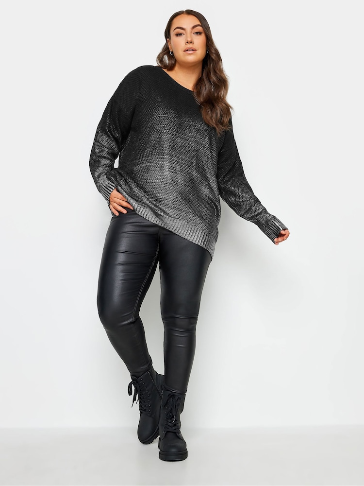 Yours Curve Black Graduated Foil Printed Jumper - Image 2 of 4