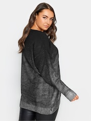 Yours Curve Black Graduated Foil Printed Jumper - Image 3 of 4