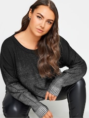 Yours Curve Black Graduated Foil Printed Jumper - Image 4 of 4