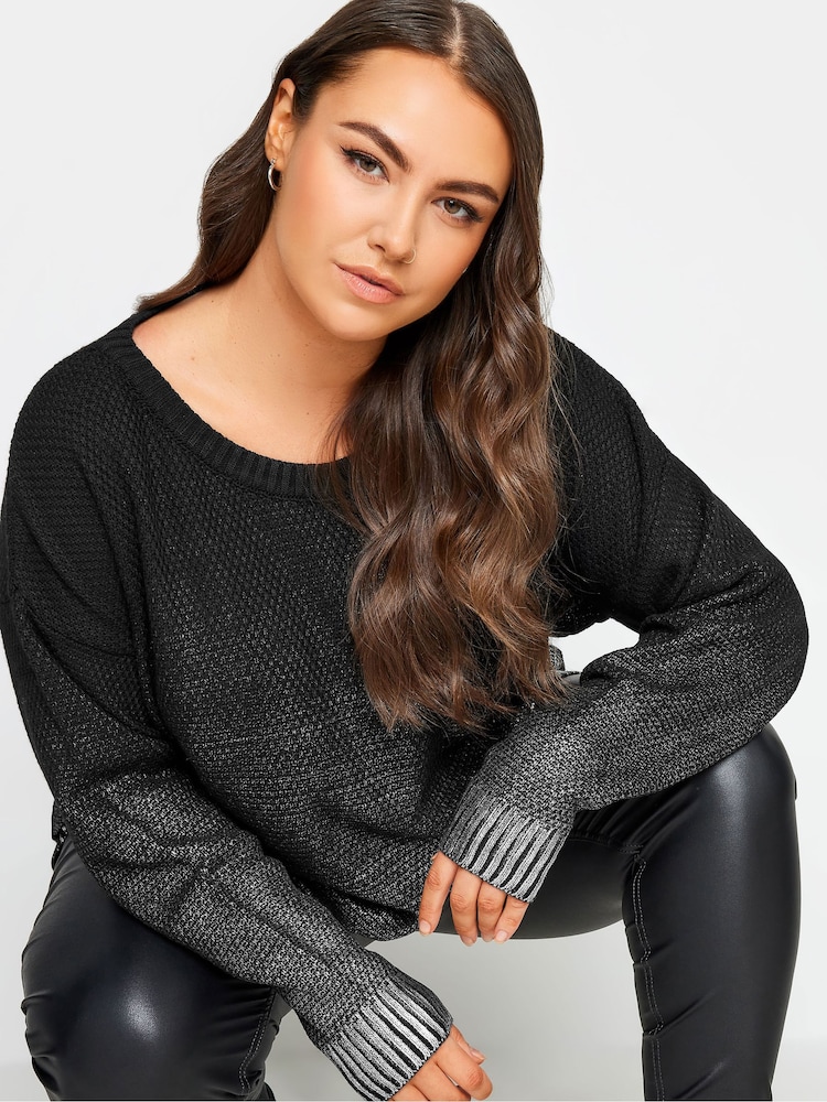 Yours Curve Black Graduated Foil Printed Jumper - Image 4 of 4