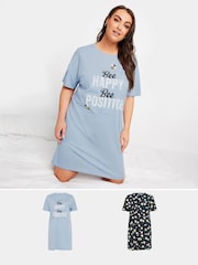 Yours Curve, Bee Happy Daisy, Schlaf-T-Shirts aus 100% Baumwolle im 2 er-Pack - Bild 10 von 13