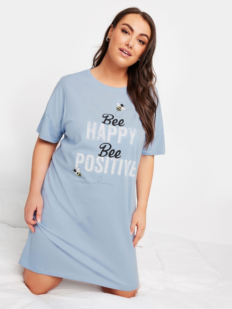 Yours Curve Blue Bee Happy Daisy Sleep 100% Cotton T-Shirts 2 Pack - Image 2 of 8