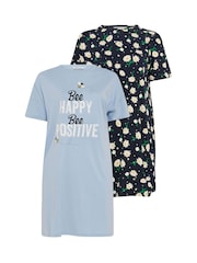 Yours Curve Blue Bee Happy Daisy Sleep 100% Cotton T-Shirts 2 Pack - Image 6 of 8