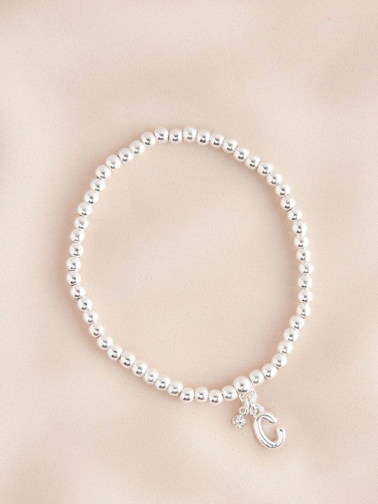 Silver Tone Initial Stretch Bracelet - Image 2 of 18 Silver Tone Initial Stretch Bracelet - Image 2 of 18