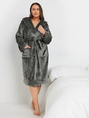 Yours Curve Grey Hooded Robe - Image 1 of 4