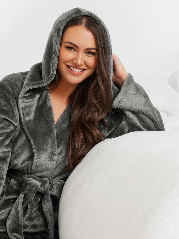 Yours Curve Grey Hooded Robe - Image 4 of 4