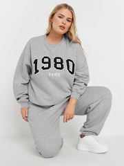 Yours Curve Grey Appliqué 1980 Marl Crew Neck Jumper - Image 1 of 5