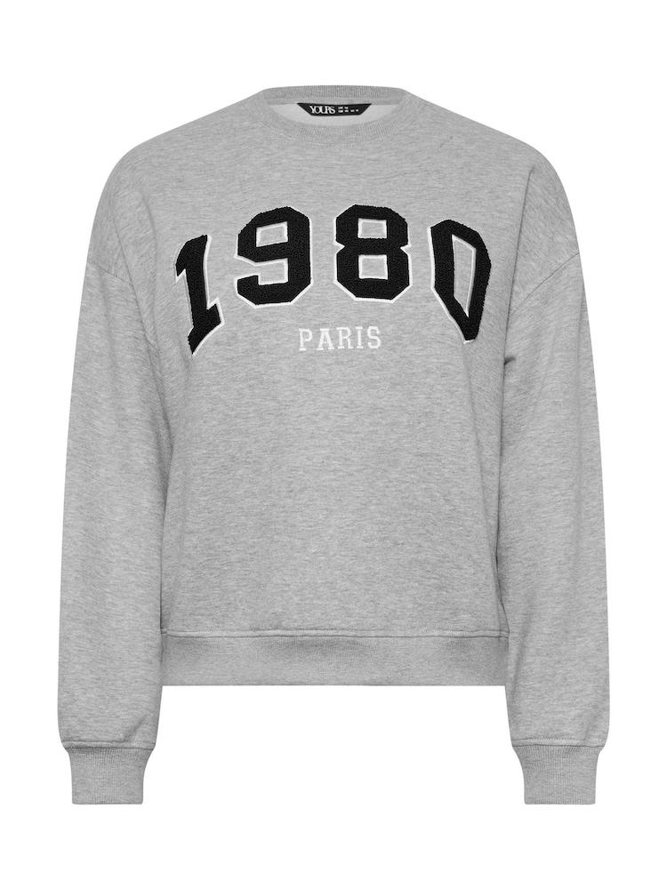 Yours Curve Grey Appliqué 1980 Marl Crew Neck Jumper - Image 5 of 5