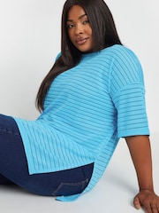 Yours Curve Blue Structured T-Shirt - Image 1 of 6