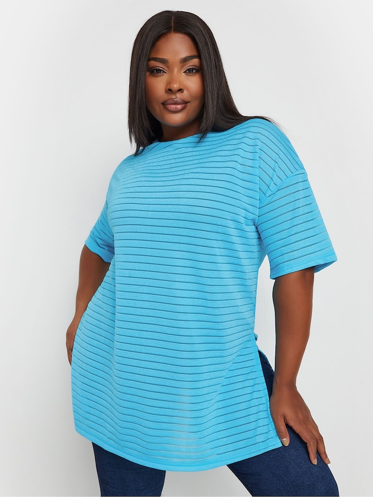 Yours Curve Blue Structured T-Shirt - Image 6 of 6