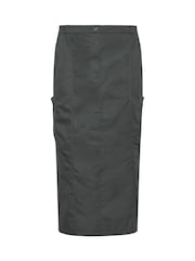 Yours Curve Grey Maxi Cargo 100% Cotton Skirt With Side Slits - Image 5 of 5