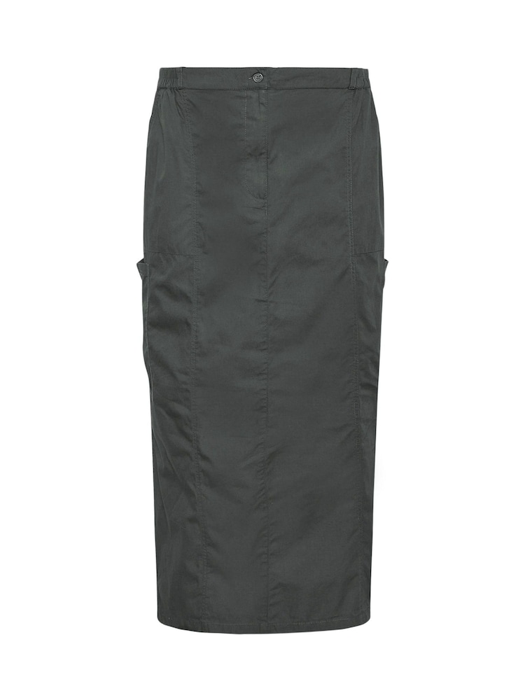 Yours Curve Grey Maxi Cargo 100% Cotton Skirt With Side Slits - Image 5 of 5