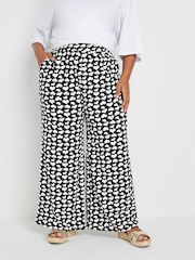 Yours Curve Black Stuctrured Wide Leg Trousers - Image 1 of 5