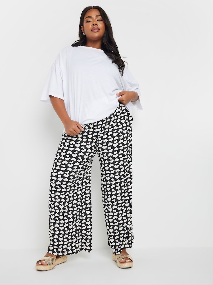 Yours Curve Black Stuctrured Wide Leg Trousers - Image 2 of 5