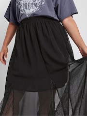 Yours Curve Black Lace Godet Maxi Skirt - Image 4 of 5