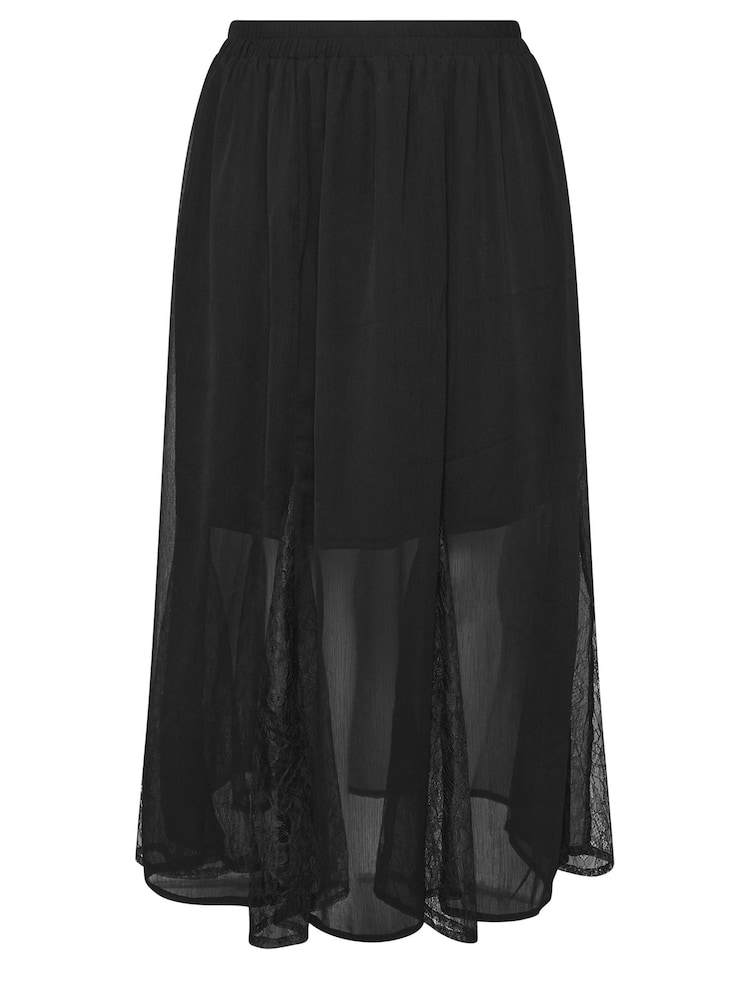 Yours Curve Black Lace Godet Maxi Skirt - Image 5 of 5