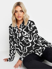 Yours Curve Black & White Oversized Abstract Squiggle Print Shirt - Image 1 of 5