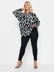 Yours Curve Black & White Oversized Abstract Squiggle Print Shirt - Image 2 of 5