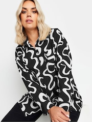 Yours Curve Black & White Oversized Abstract Squiggle Print Shirt - Image 4 of 5