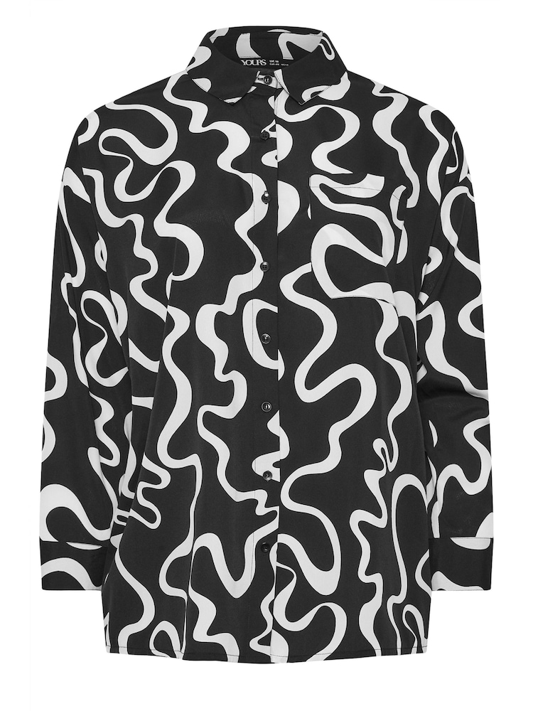 Yours Curve Black & White Oversized Abstract Squiggle Print Shirt - Image 5 of 5